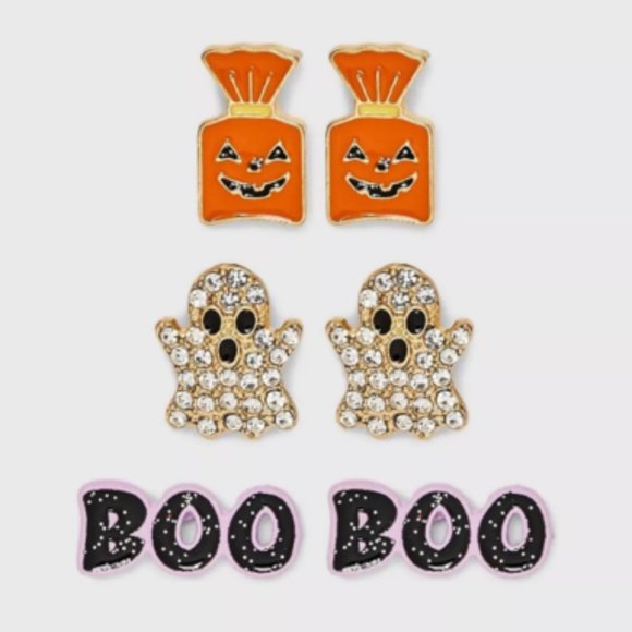 SugarFix by BaubleBar "Don't Be Afraid" Halloween 3 Pairs Stud Earrings NWT - Picture 1 of 4